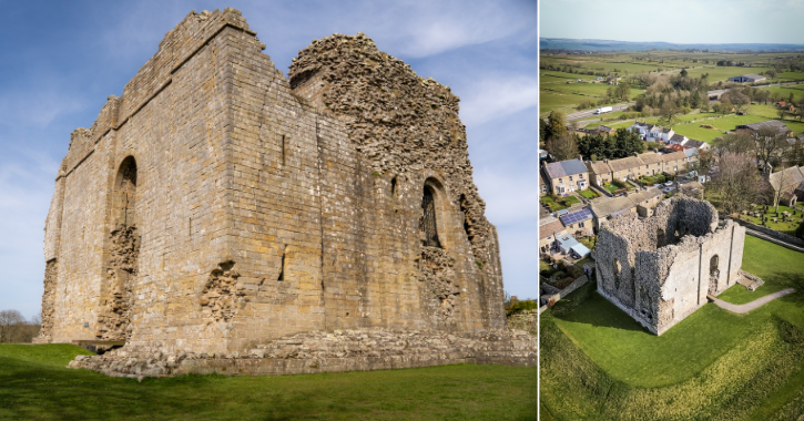 Views of Bowes Castle and nearby Bowes Village, County Durham.